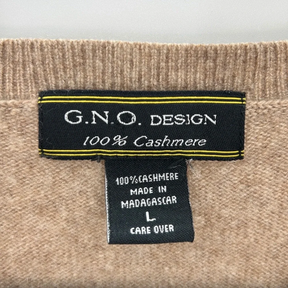 G.N.O. Design Mens 100% Cashmere V-Neck Sweater Brown Tan Size Large Academia - Picture 4 of 7